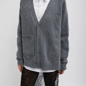 Tibi Gray Fringed Half Cardigan Sweater